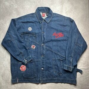 Vintage Rocawear Jean Jacket Mens 5XL Hip Hop Embroidered Y2K Blue Denim EUC